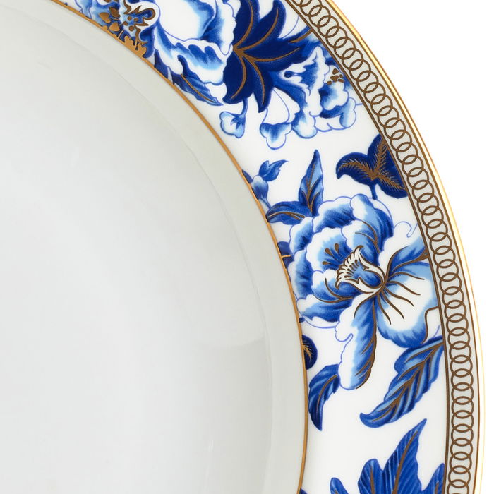 Wedgwood Plato Hondo Hibiscus 23 cm (4 Unidades) con Franjas de Oro de 22 Quilates Apto para lavavajillas
